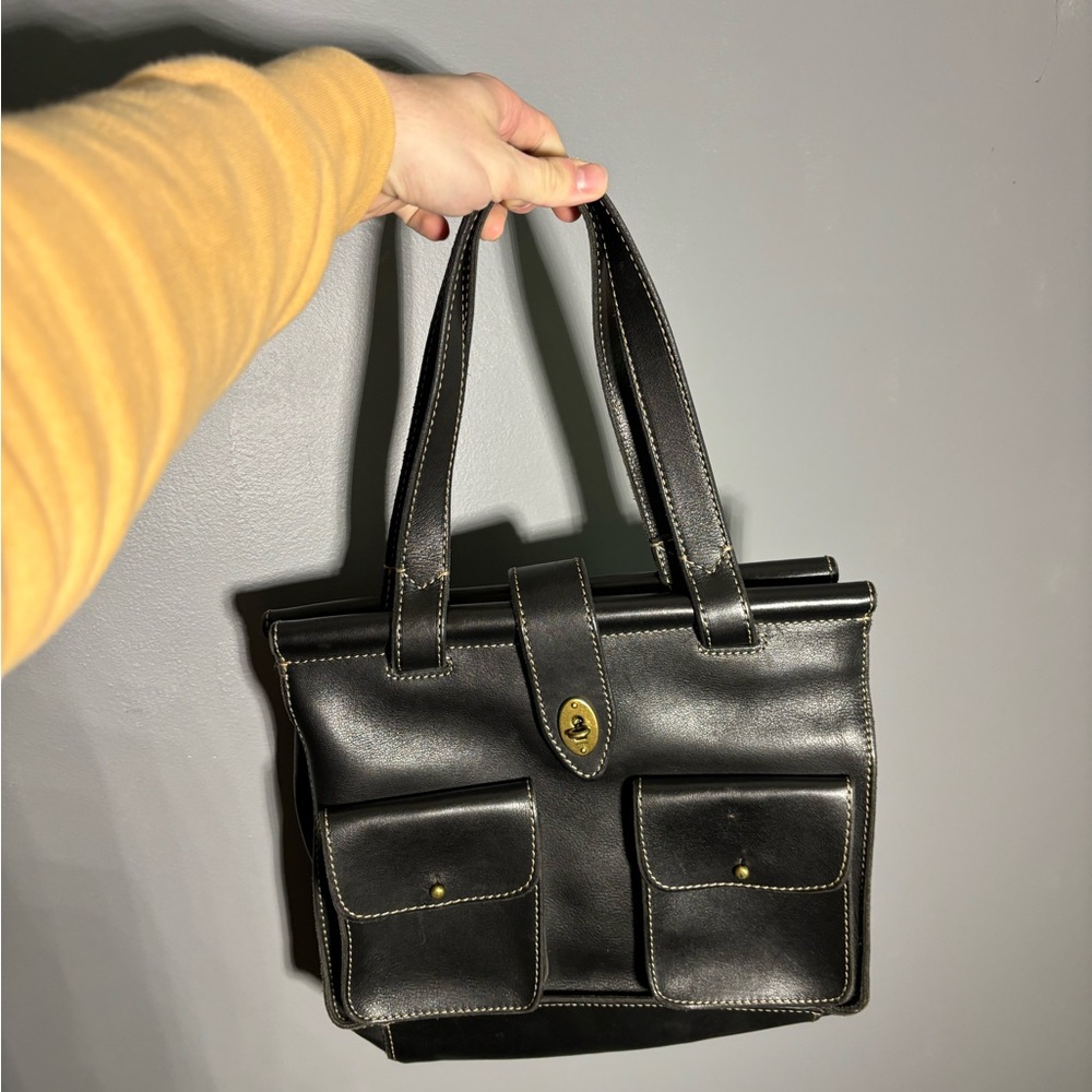 Fossil Long Live Vintage Black Leather Turn Lock Brief Shoulder Bag
